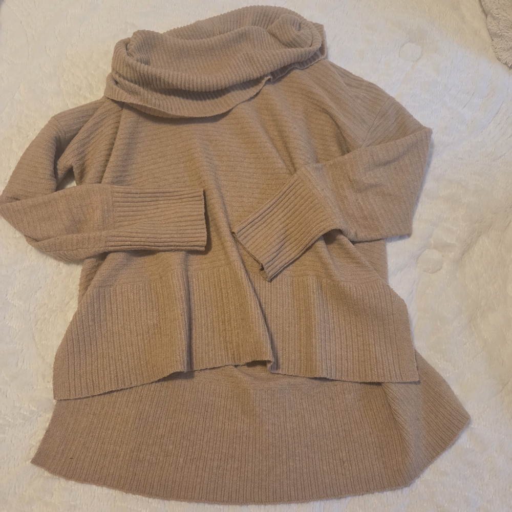 TIME & TRU Camel Cowl Neck Sweater Subtle Ribbed Textured Cozy Season Winter